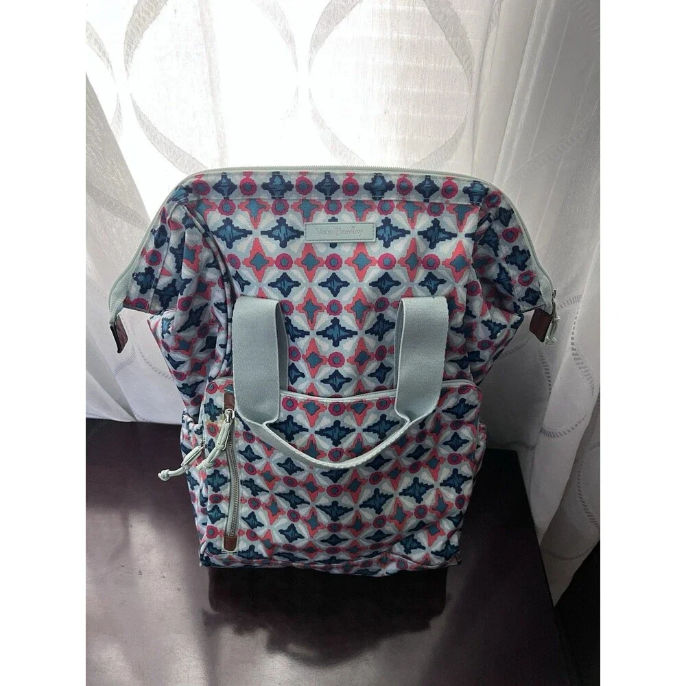 Vera Bradley Lighten Up Frame Backpack Water Geo Pattern Colorful Retired